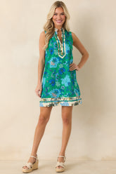 Blooming with Purpose Green & Blue Floral Cotton Mini Dress