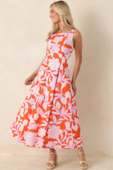 Worth Showing Off Orange & Orchid Pink Floral Tie Back Maxi Dress