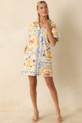 Prosperina Sasha Multi Cotton Coastal Print Mini Shift Dress
