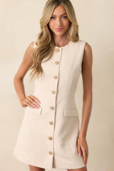Whatever She Wants Light Beige Sleeveless Tailored Mini Dress