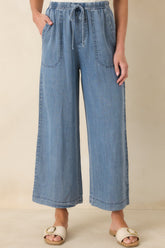 Wherever You're Going Medium Wash Denim Wide Leg Drawstring Pants