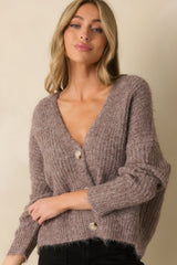 Always The Answer Taupe Ribbed Knit Button Up Cardigan