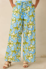 Flower Power Move Blue Floral Cotton Wide Leg Pants