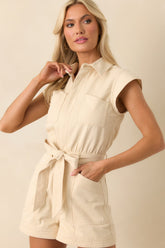 MINKPINK Ecru Beige Cotton Codi Panel Playsuit