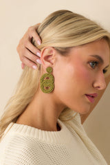 In The Blink Of An Eye Olive Green Beaded Drop Earrings