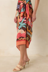 MINKPINK Isola Brown & Orange Multi Vintage Coastal Print Sarong