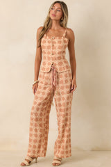 Write Me Back Tan & Ivory Printed Wide Leg Pants