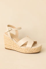 Glow With Every Step Ivory Faux Leather Espadrille Wedge Sandals