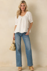 Chasing Sunshine White Puff Sleeve Flowy Blouse