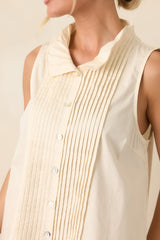 Tailored to Perfection Ecru Pintuck Sleeveless Blouse
