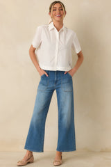 Duly Noted White Pleated Back Button-Up Blouse