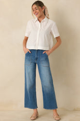 Duly Noted White Pleated Back Button-Up Blouse