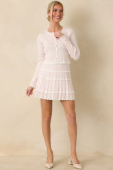 Soft Echoes White Stripe Pointelle Knit Button Up Cardigan