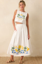 Paradisa Aruba White Multi Embroidered Cotton Blend Crop Top