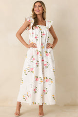 Sweet Briar Blossom White Multi Floral Embroidered Maxi Dress