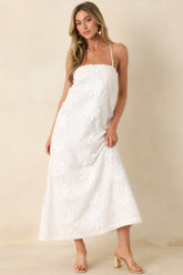 MINKPINK Alessia White Cotton Floral Applique Lace-Back Maxi Dress