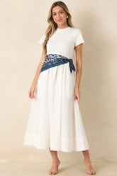 Prosperina Aria White Cotton Short Sleeve Midi Dress
