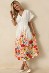 What Comes Next White Multi Cotton Floral Midi Dress