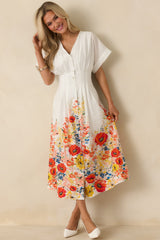 What Comes Next White Multi Cotton Floral Midi Dress