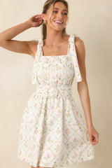 Just Like Spring White Multi Cotton Floral Pleated Mini Dress