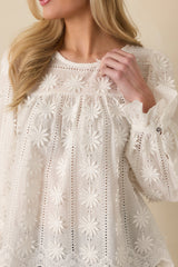 Delicate By Design White Cotton Flower Appliqué Top