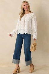 Delicate By Design White Cotton Flower Appliqué Top