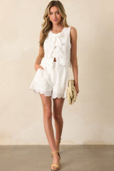 Slowly By Surely White Floral Cotton Embroidered Eyelet Shorts