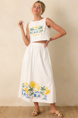 Paradisa Aruba White Multi Embroidered Cotton Blend Crop Top