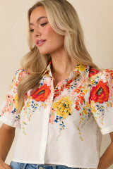 Tomorrow Will Come White Multi Cotton Floral Top