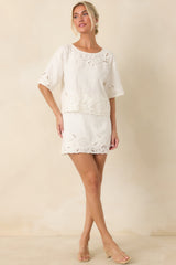 Z Supply Daya White Floral Cutwork Embroidered Mini Skirt