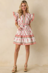Whispers Of Spring White Floral Flutter Sleeve Mini Dress