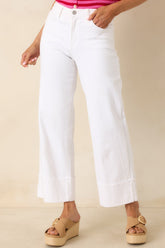Best I've Seen White Stretch Wide Leg Cuffed Jeans