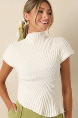 Balanced Perspective Ivory Ribbed Cotton Asymmetrical Top