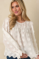 Delicate By Design White Cotton Flower Appliqué Top