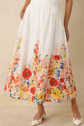 Tomorrow Will Come White Multi Cotton Floral Maxi Skirt