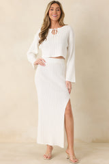 MINKPINK Bellini White Knit Midi Skirt