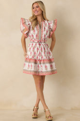 Whispers Of Spring White Floral Flutter Sleeve Mini Dress