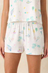 Z Supply Court Sports White Multi Pajama Shorts