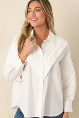 From Every Angle White Cotton Pleated Shoulder Button-Up Blouse