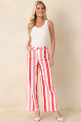 Making It Bright Pink Multi Striped Wide Leg Pants