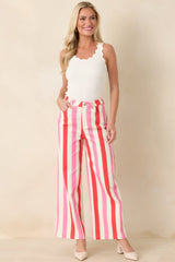 Making It Bright Pink Multi Striped Wide Leg Pants