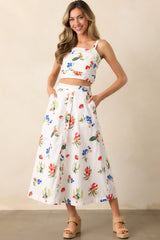 Not In A Rush White Cotton Coastal Print Midi Skirt