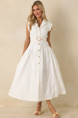 Just Right Moments White Sleeveless Belted Maxi Shirt Dress