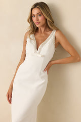 With You In Mind White Beaded V-Neck Midi Dress