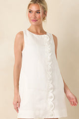 Simply Impressed White Linen Scalloped Button Detail Mini Dress