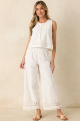 Z Supply Sloane White Embroidered Cotton Linen Top