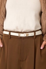 Polished & Poised White Faux Leather Gold Accent Slim Belt