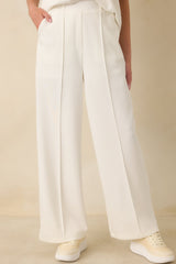 Ready to Jet Cloud White Knit High-Waisted Wide-Leg Pants
