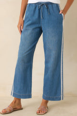 Z Supply The Sidelines Medium Wash Cotton Denim Track Pants