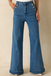 Nautical By Nature Indigo Stretch High Waisted Wide Leg Jeans